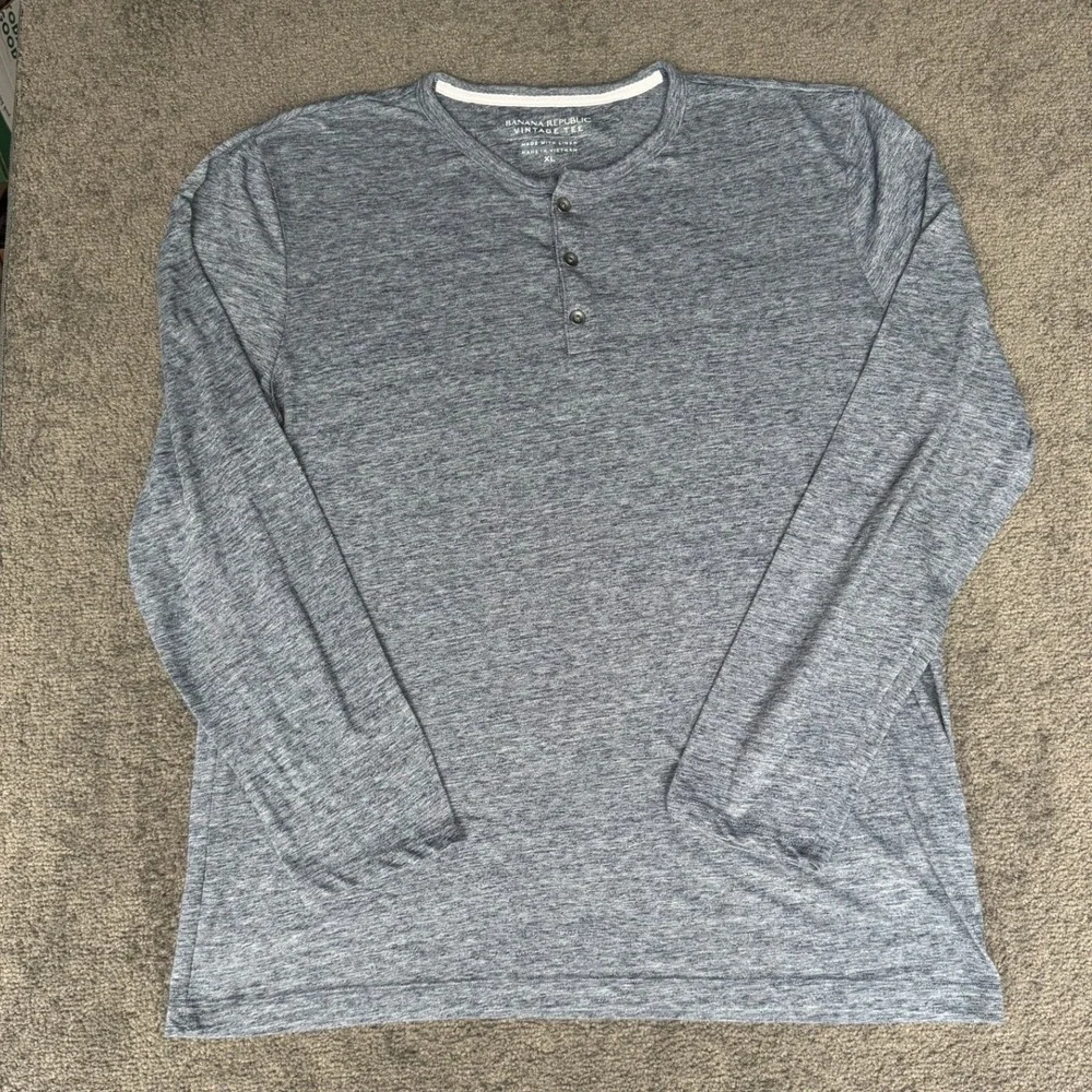 Banana Republic Vintage Tee Mens XL Gray Linen Blend Long Sleeve Henley Shirt